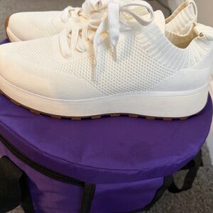 White Knit Platform Sneakers - Lace-Up Slip-On